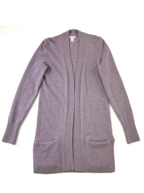 LLBean cashmere open cardigan XS heathered lilac long line pockets